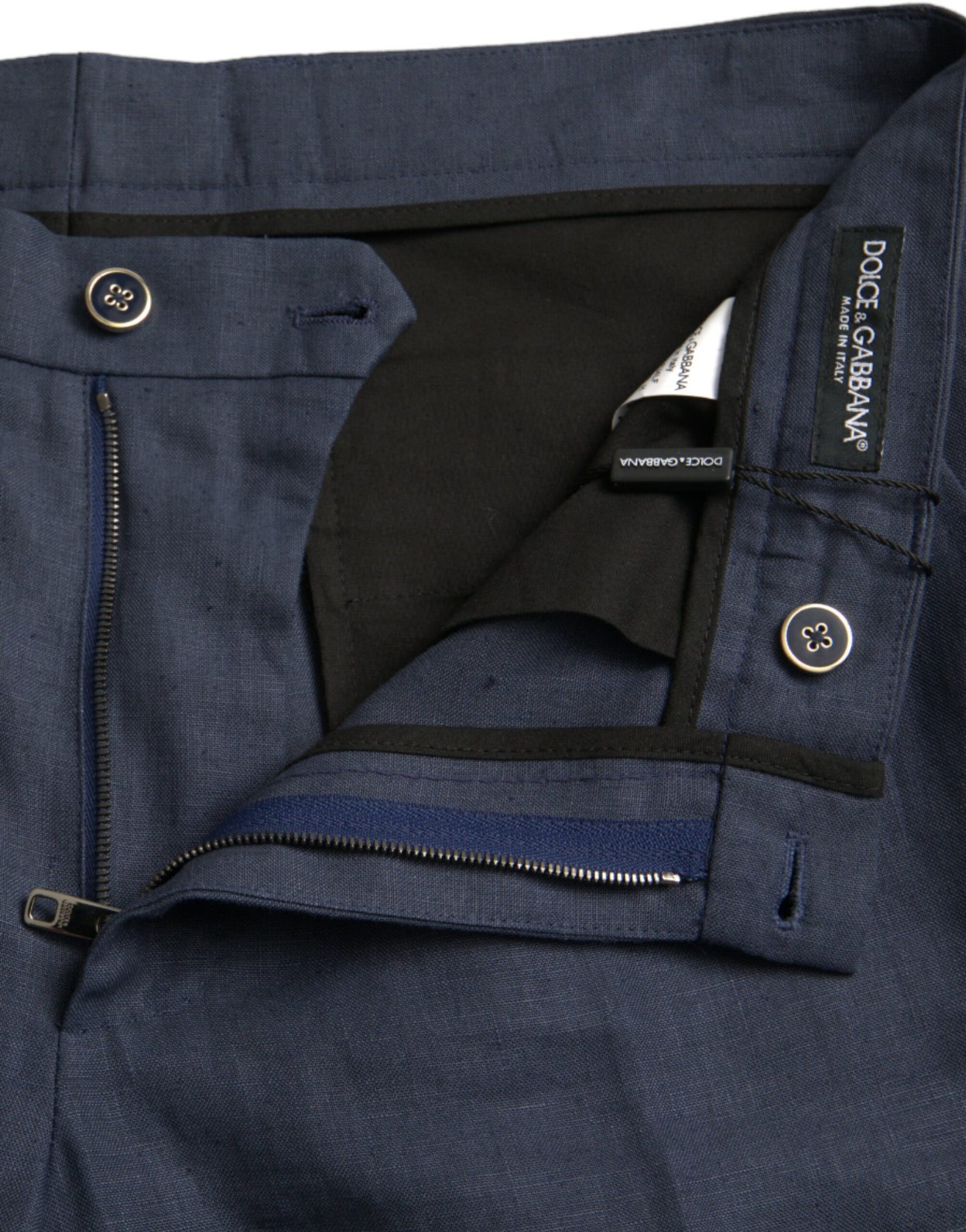 Dolce & Gabbana Navy Blue Linen Men Slim Dress Pants