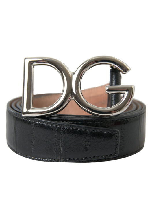 Dolce & Gabbana Chic Black Leather Belt with Metal Buckle