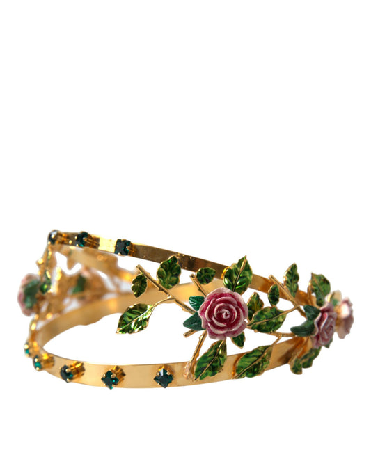 Dolce & Gabbana Elegant Gold-Tone Roses Crystal Diadem