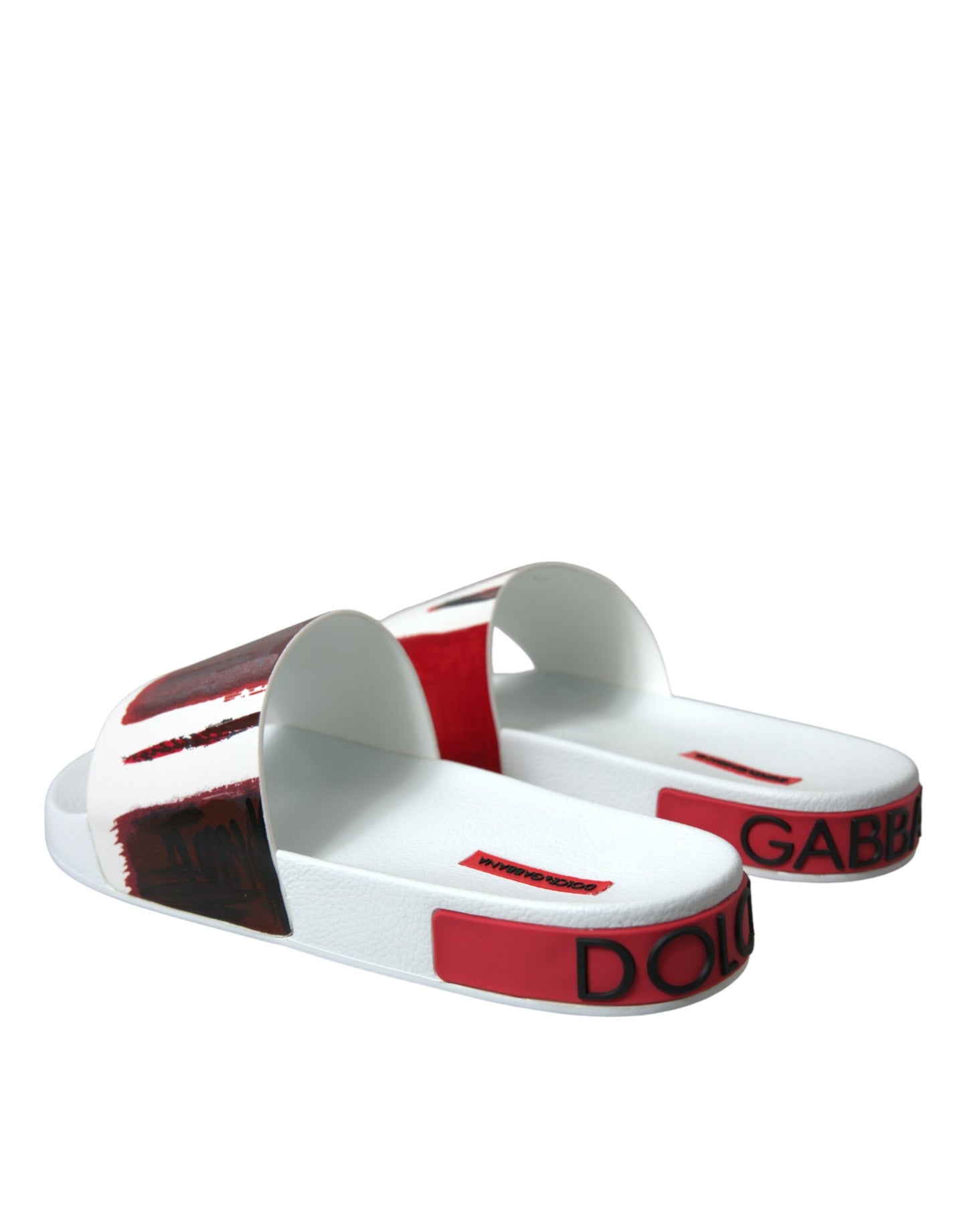 Dolce & Gabbana Chic White & Red Leather Mens Slides Sandals