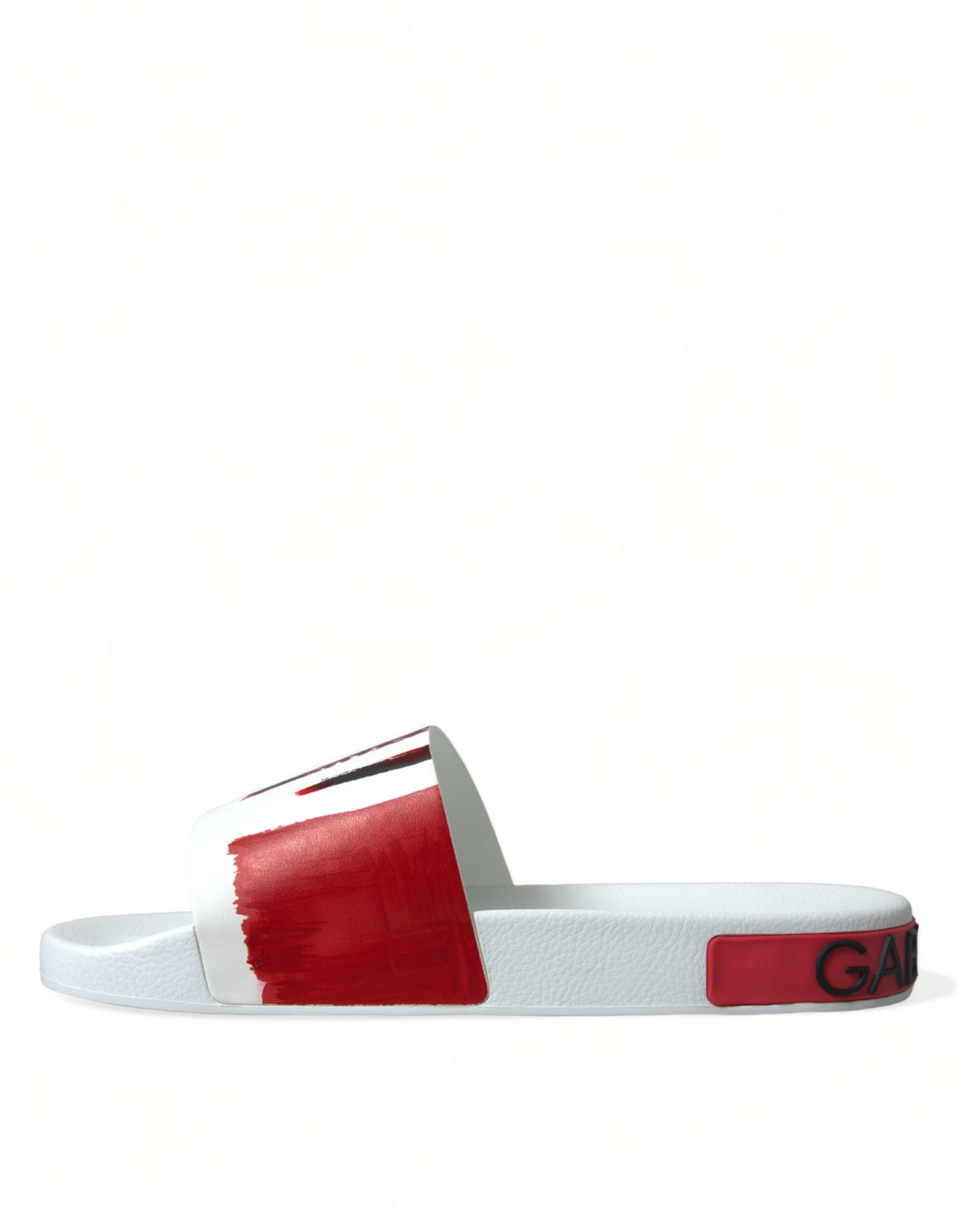 Dolce & Gabbana Chic White & Red Leather Mens Slides Sandals