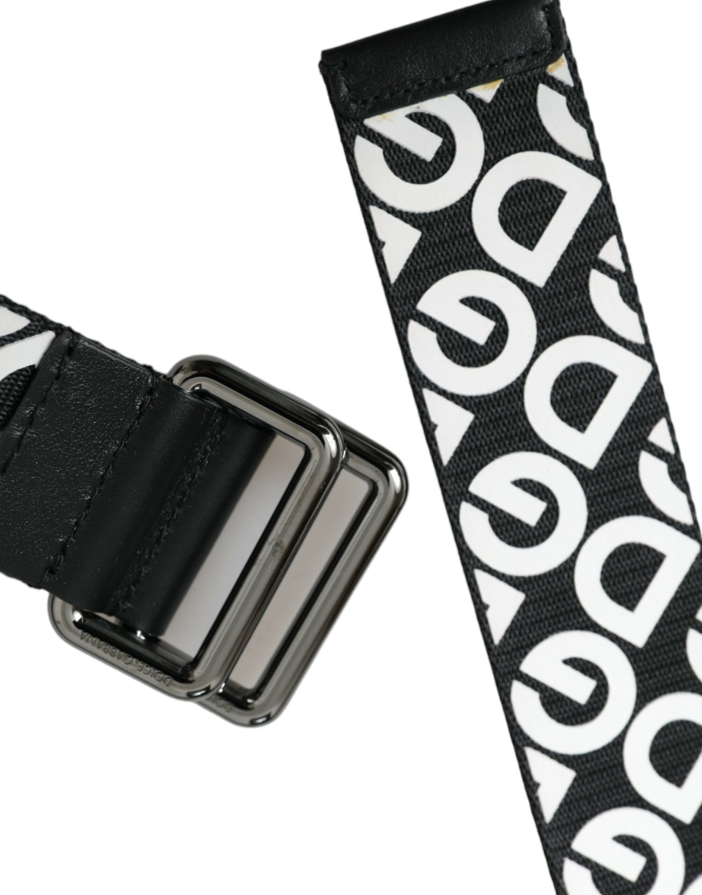 Dolce & Gabbana Black Leather Silver Buckle Canvas Belt