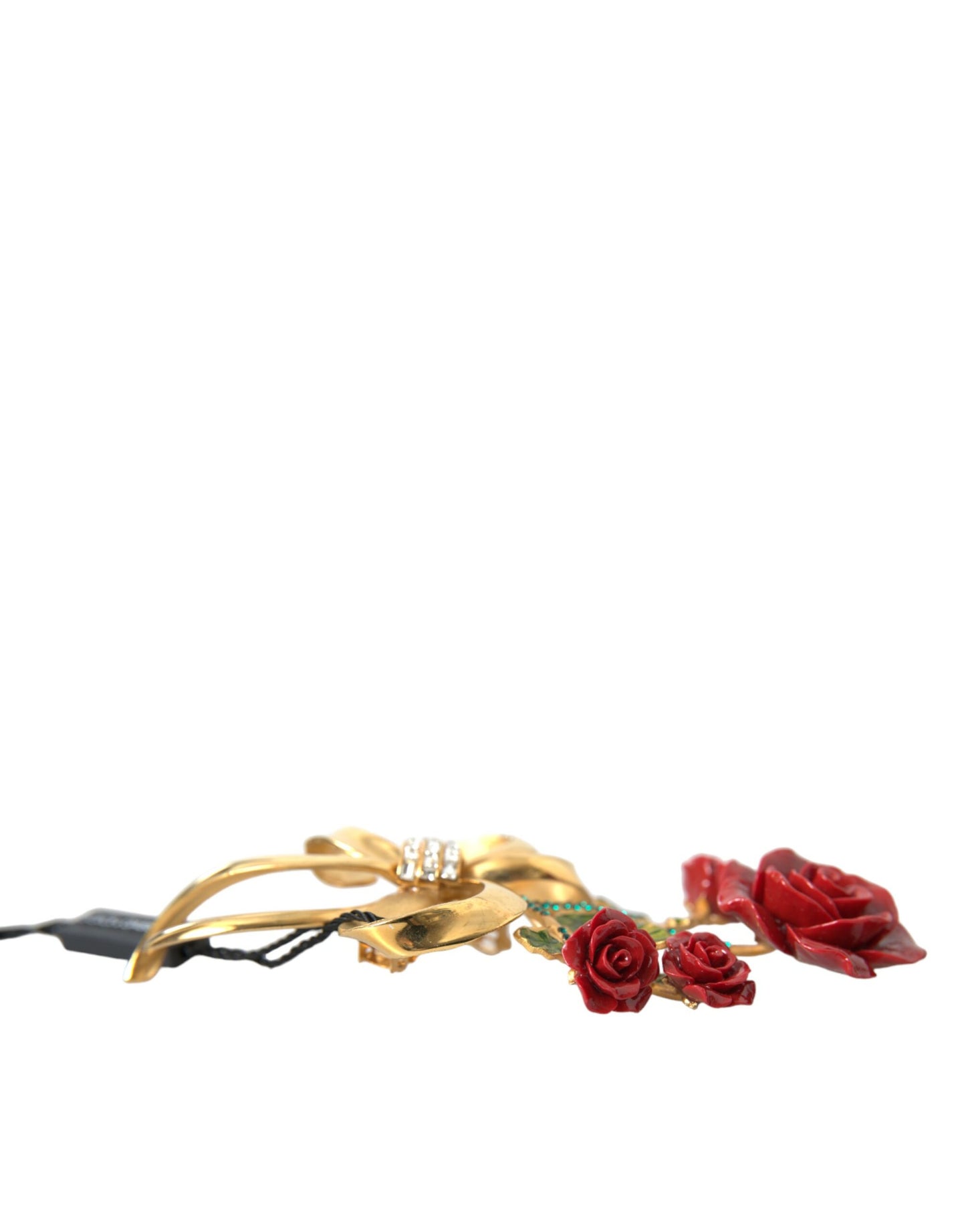 Dolce & Gabbana Gold Tone Brass Rose Crystal Women Hair Clip