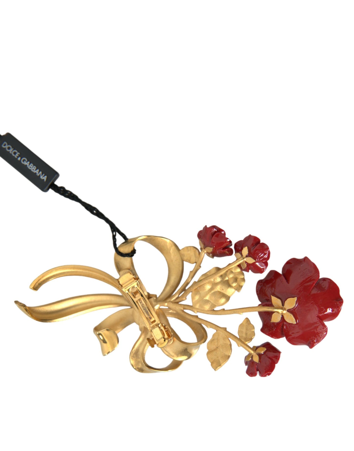 Dolce & Gabbana Gold Tone Brass Rose Crystal Women Hair Clip