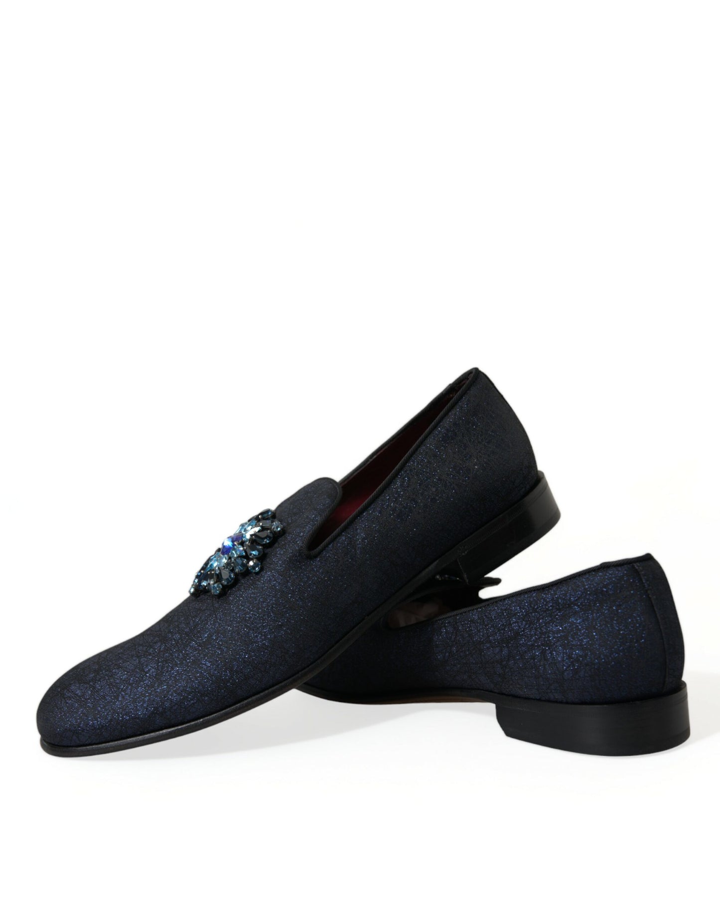 Dolce & Gabbana Elegant Blue Lurex Loafers with Crystal Accents