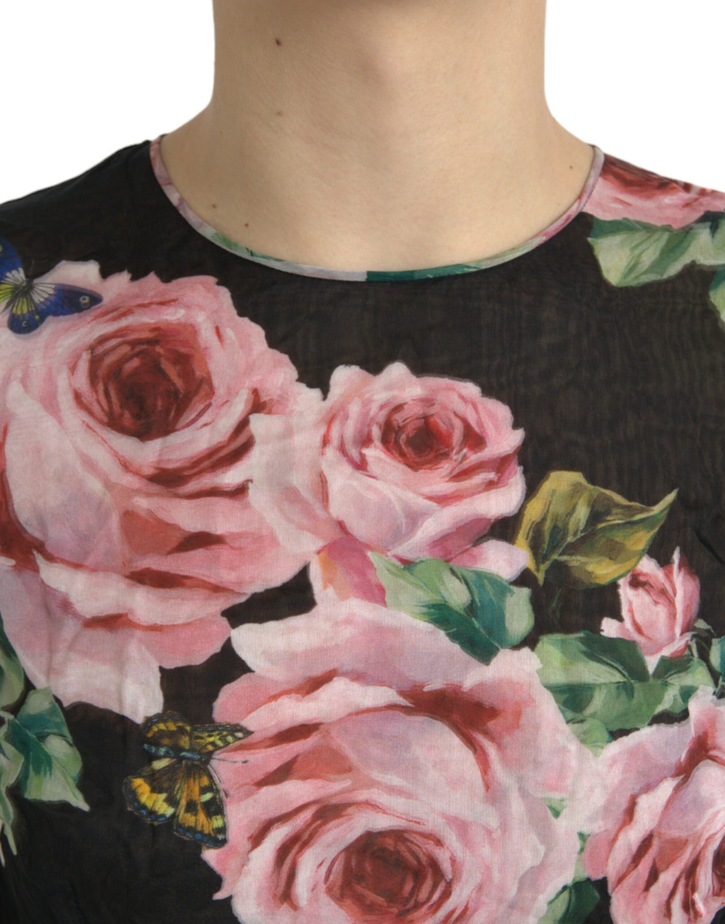 Dolce & Gabbana Elegant Black Silk Maxi Dress with Rose Print