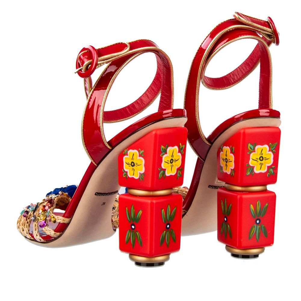 Dolce & Gabbana Sicilian Cart Chic Red Calfskin Sandals