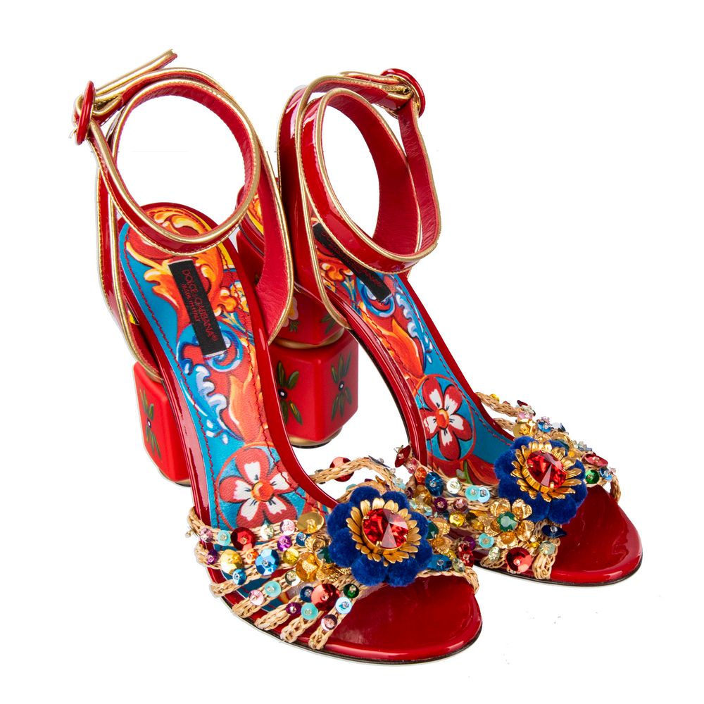 Dolce & Gabbana Sicilian Cart Chic Red Calfskin Sandals