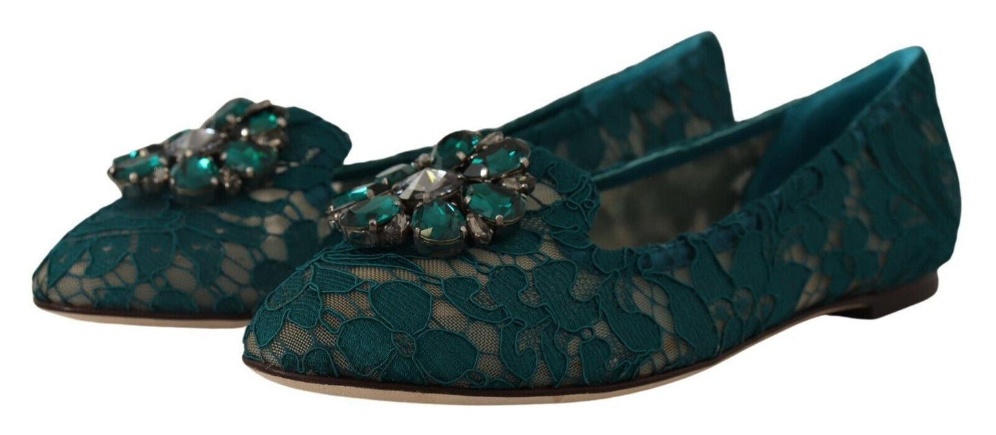 Dolce & Gabbana Elegant Crystal Buckle Lace Ballet Flats