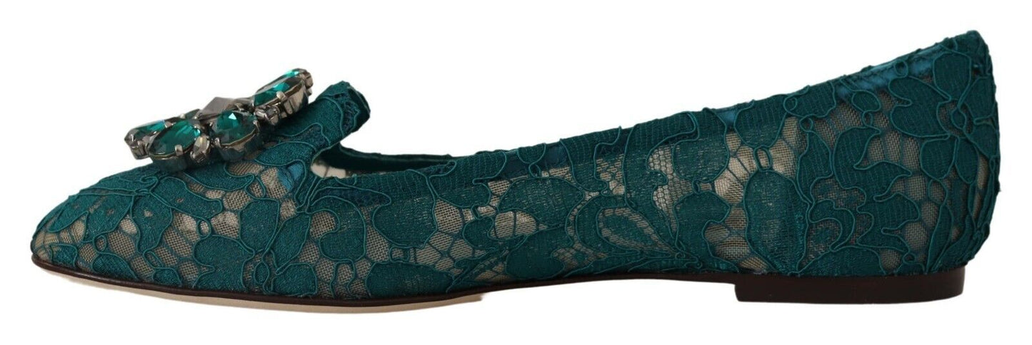 Dolce & Gabbana Elegant Crystal Buckle Lace Ballet Flats