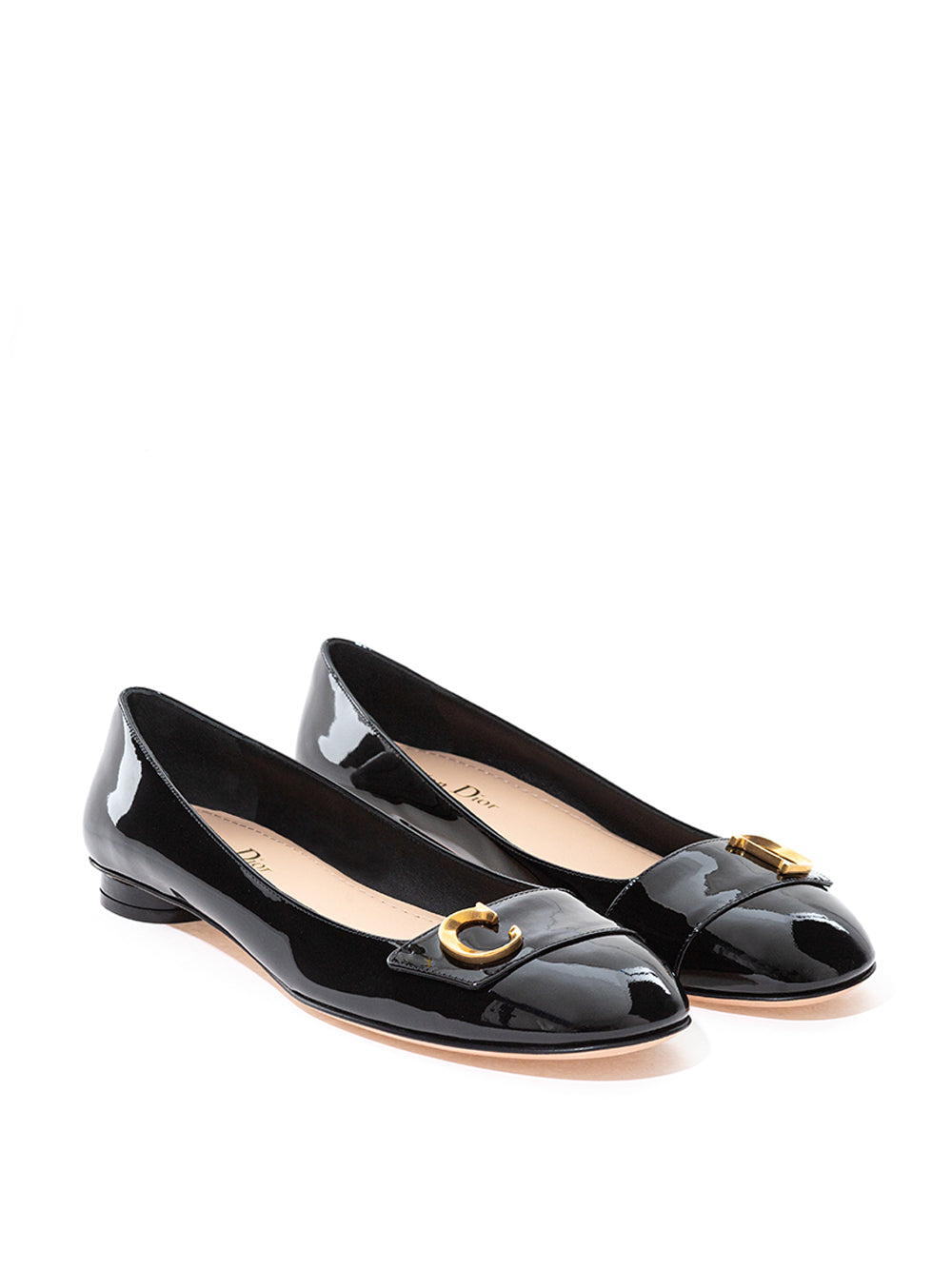 Dior Elegant Black Patent Leather Ballerina Flats