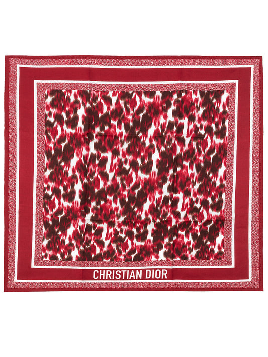 Dior Elegant Red Silk Scarf with Animalier Print
