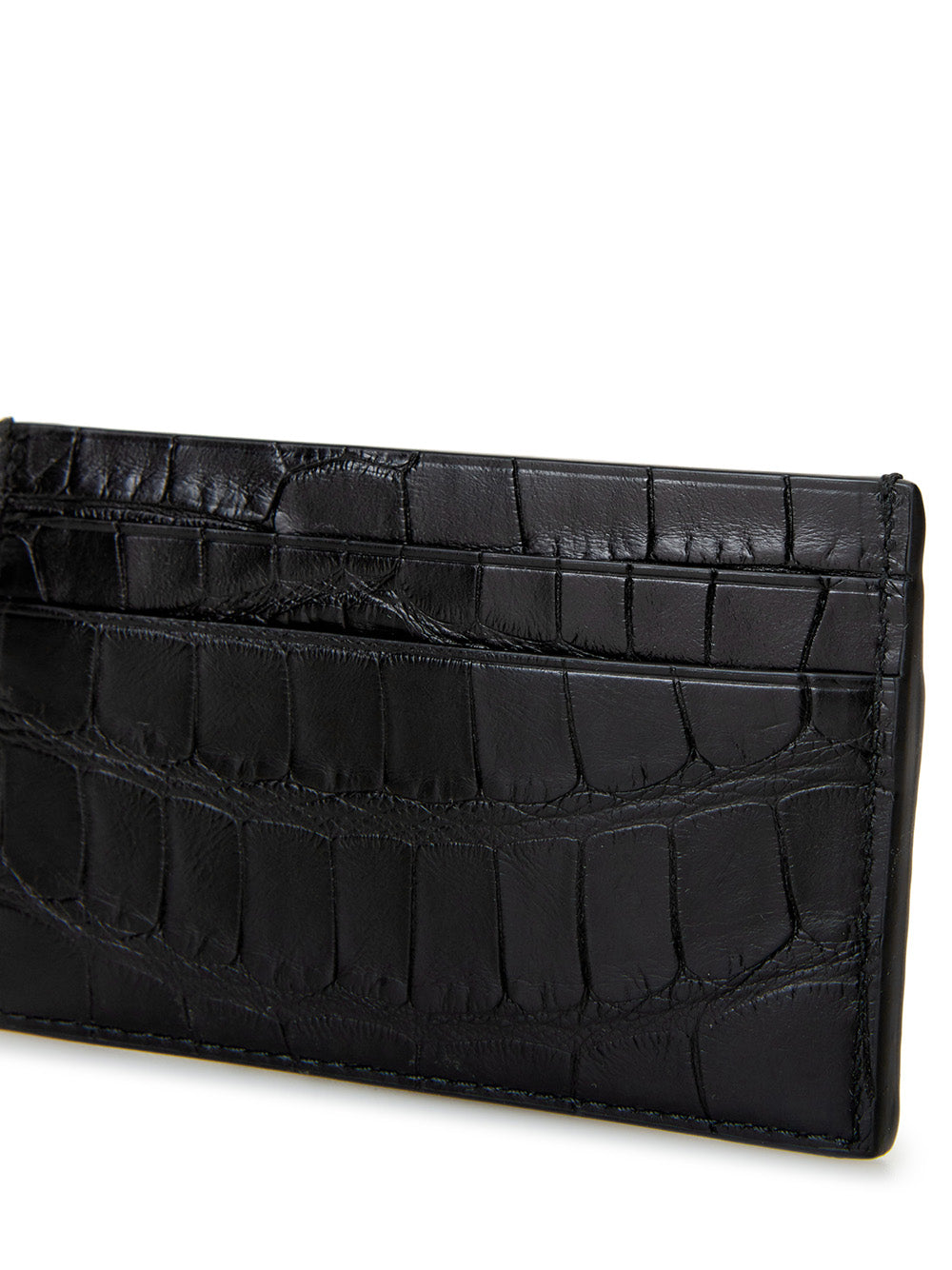 Bottega Veneta Sleek Black Reptile Leather Card Holder