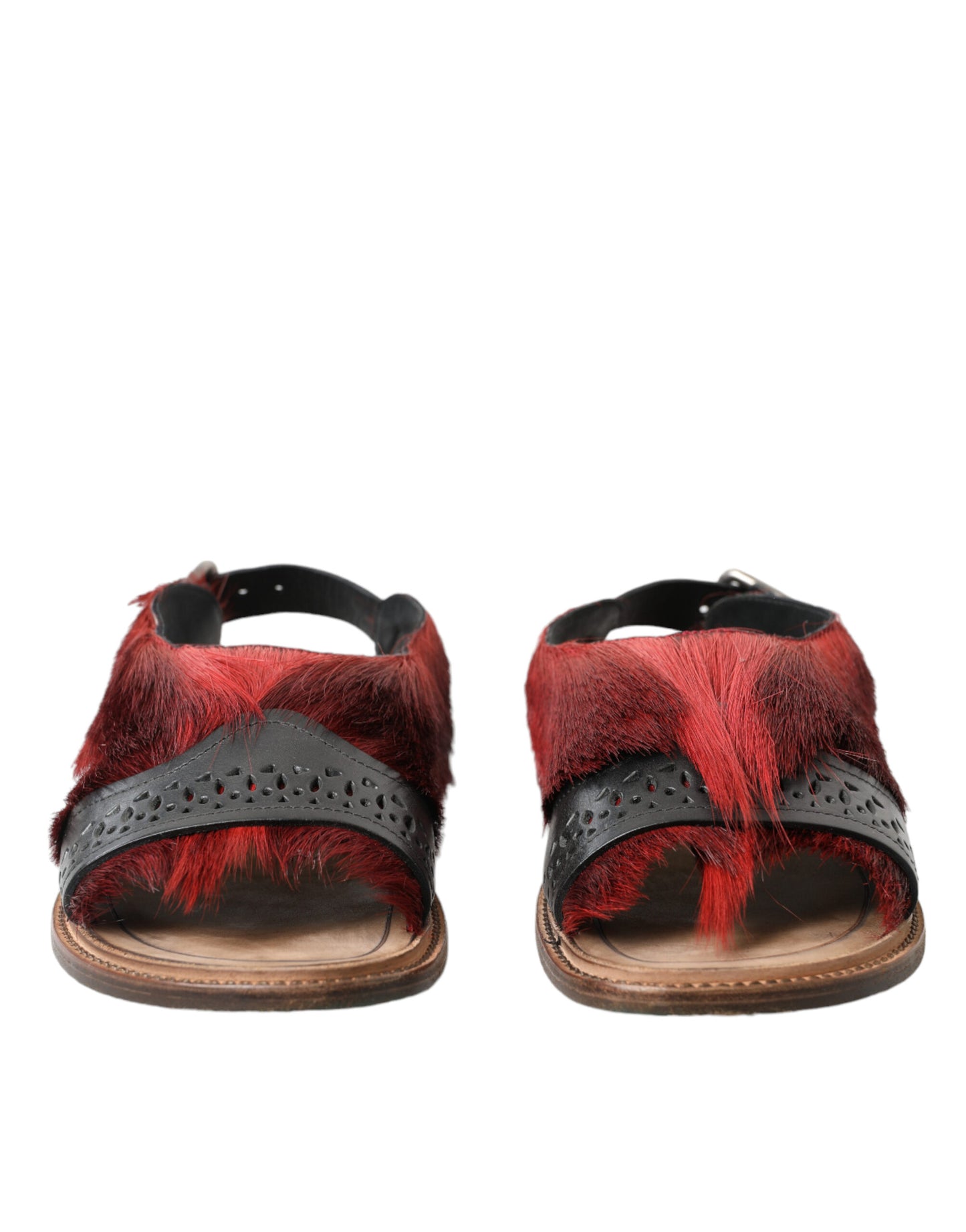 Dolce & Gabbana Elegant Black & Red Fur-Trimmed Sandals