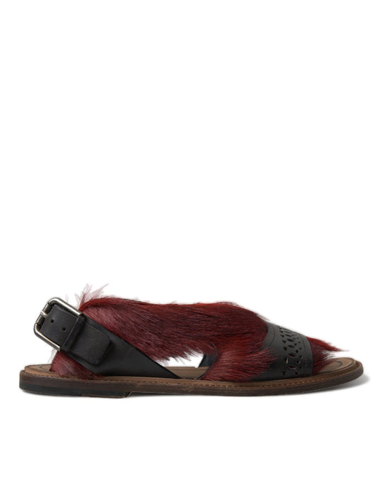 Dolce & Gabbana Elegant Black & Red Fur-Trimmed Sandals