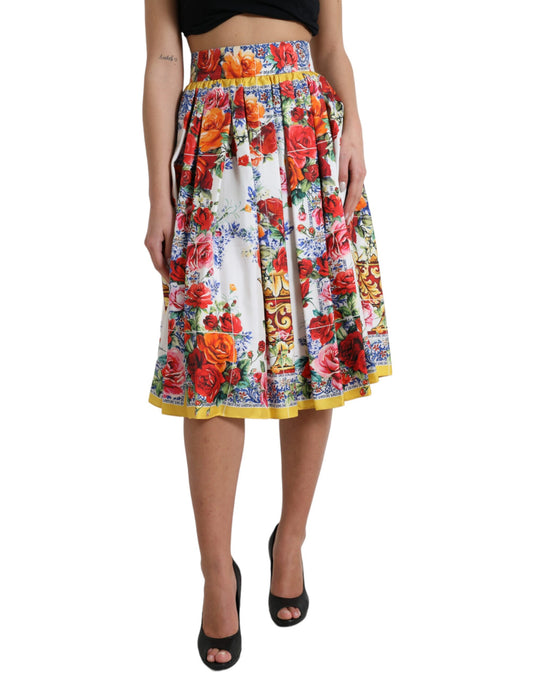 Dolce & Gabbana Majolica Pleated Silk Midi Skirt