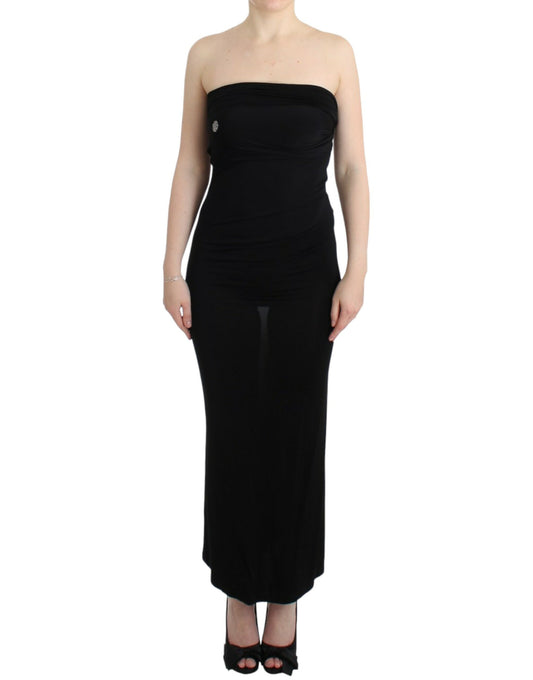 Cavalli Elegant Strapless Black Maxi Dress