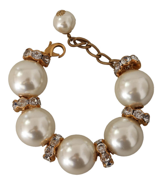 Dolce & Gabbana Opulent Gold Tone Bracelet with Crystals and Pearls