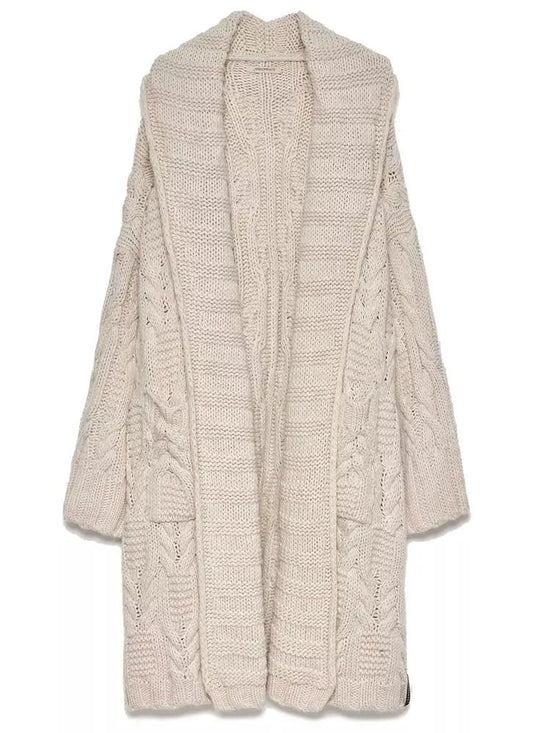 Hinnominate Chic Open Knit Long Dress with Front Pockets in White