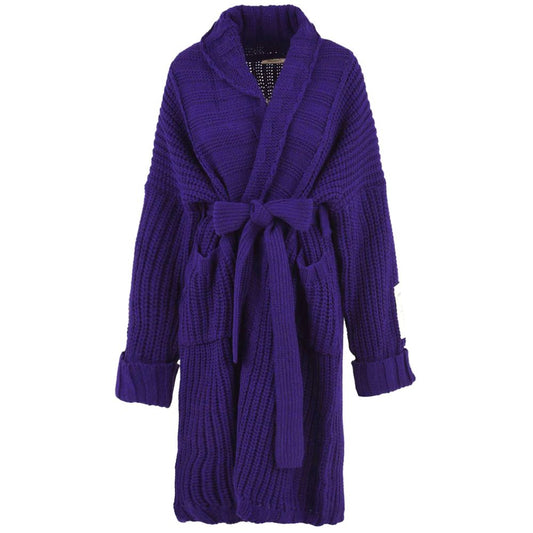 Hinnominate Chic Purple Pearl Ribbed Knit Cardigan