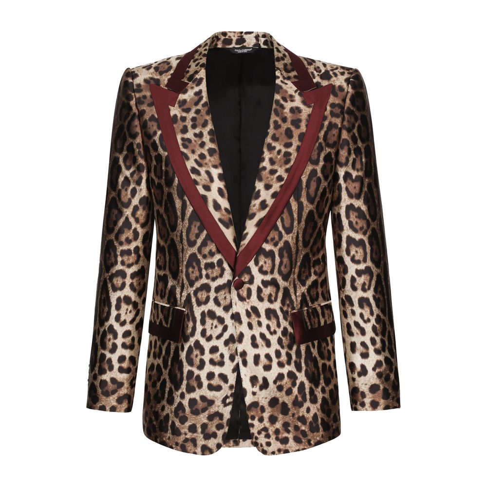 Dolce & Gabbana Elegant Leopard Print Silk Tuxedo Jacket