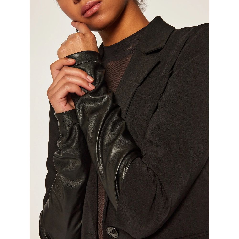 Patrizia Pepe Elegant Two-Button Jacket with Faux Leather Trim