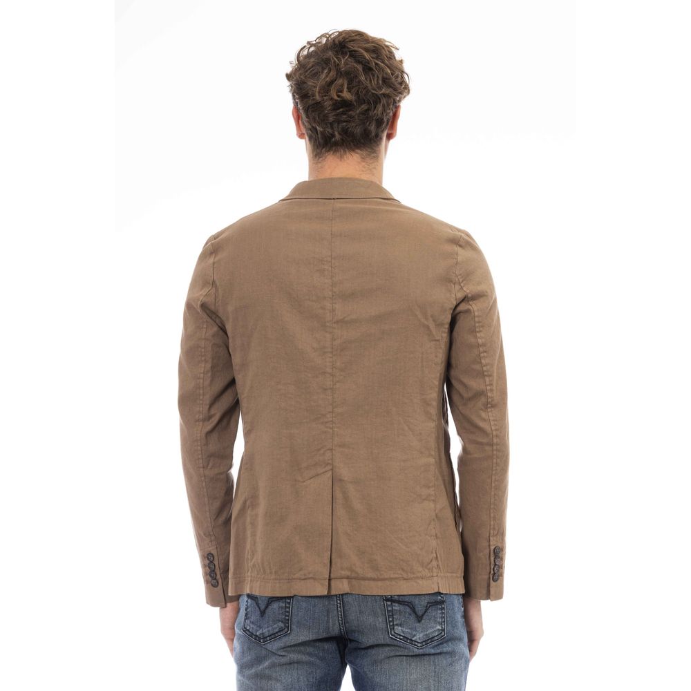 Distretto12 Elegant Brown Linen-Cotton Blend Jacket