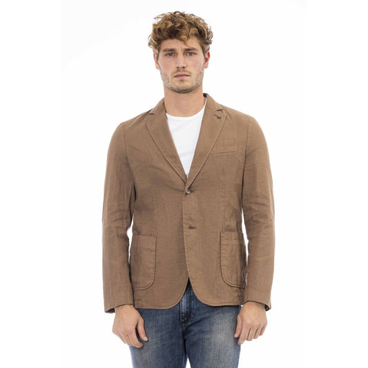 Distretto12 Elegant Brown Linen-Cotton Blend Jacket
