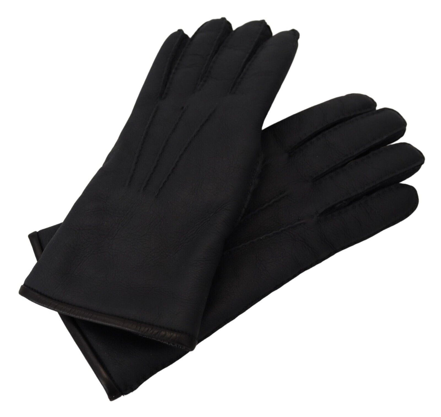 Dolce & Gabbana Elegant Black Leather Winter Gloves