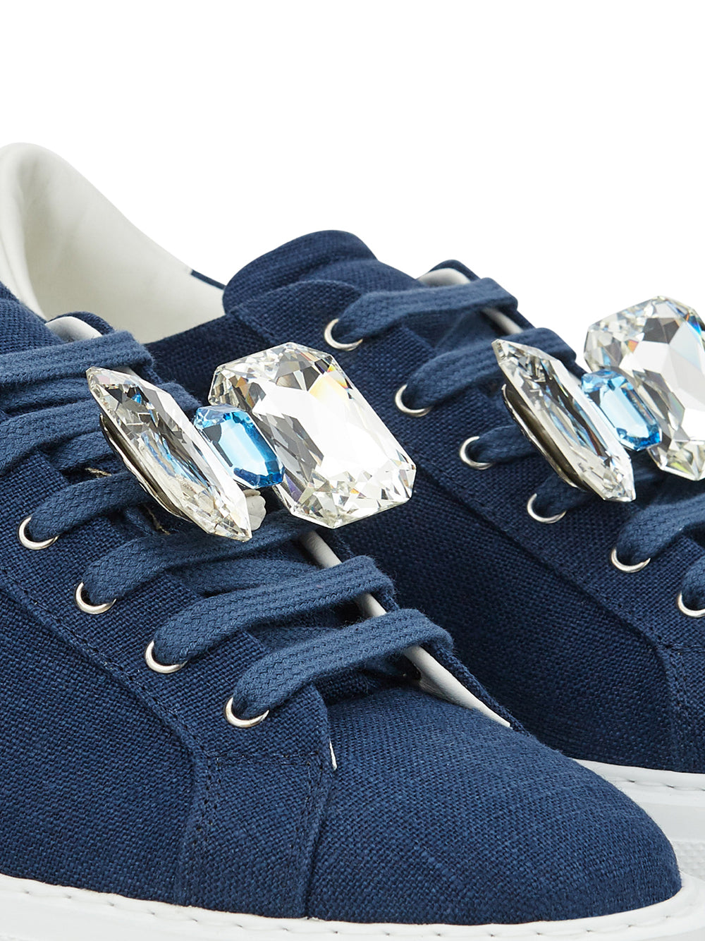 Casadei Denim Crystal-Studded Platform Sneakers