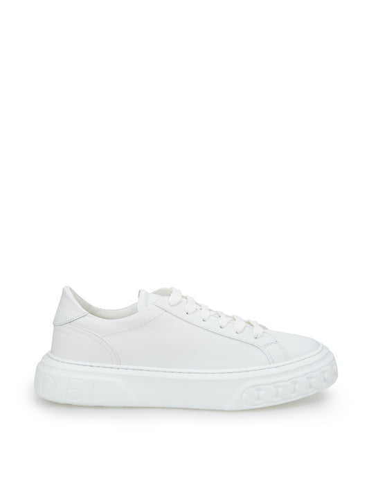 Casadei Elevated White Nappa Leather Off-Road Sneakers