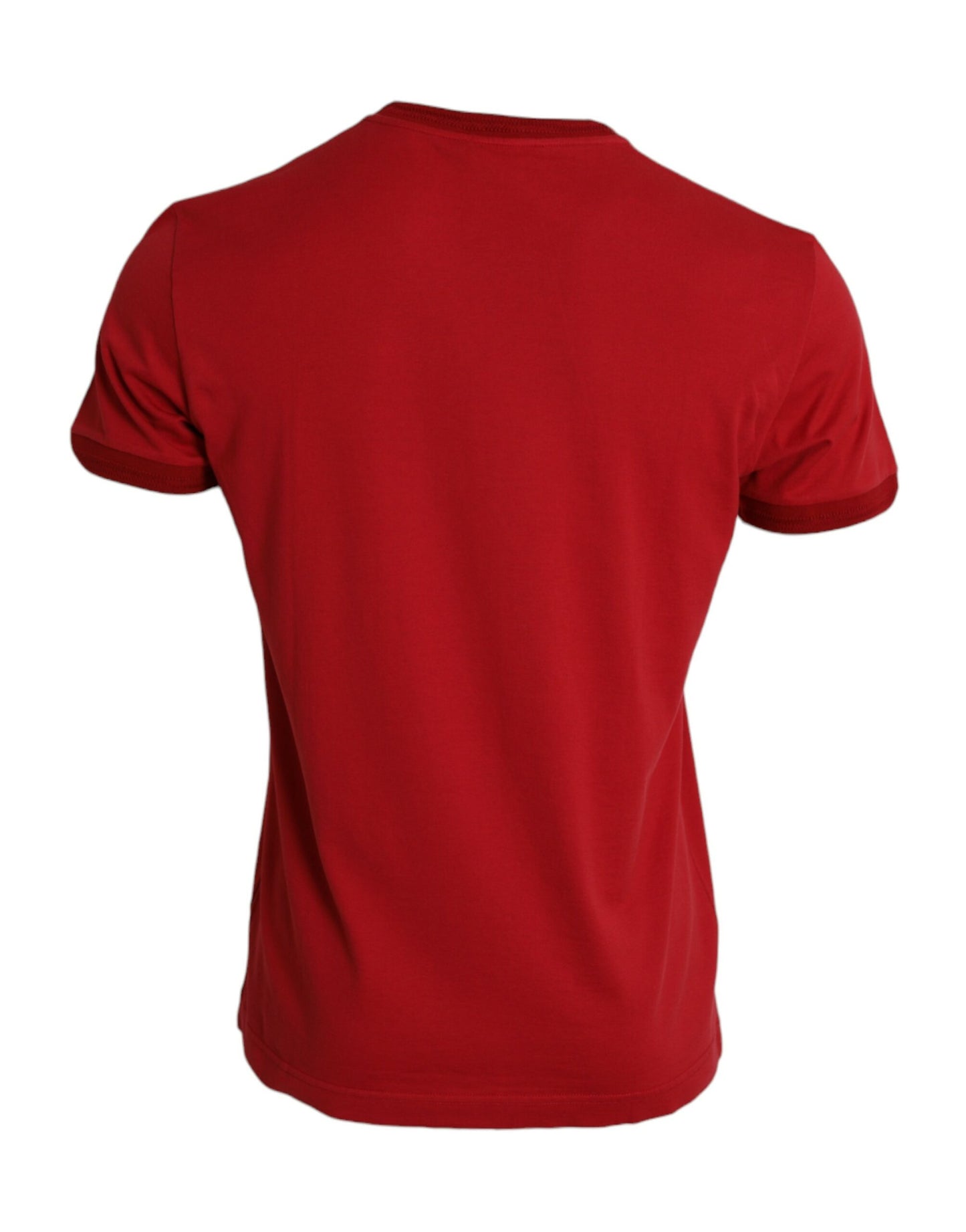 Dolce & Gabbana Red Logo Patch Cotton Crew Neck T-shirt