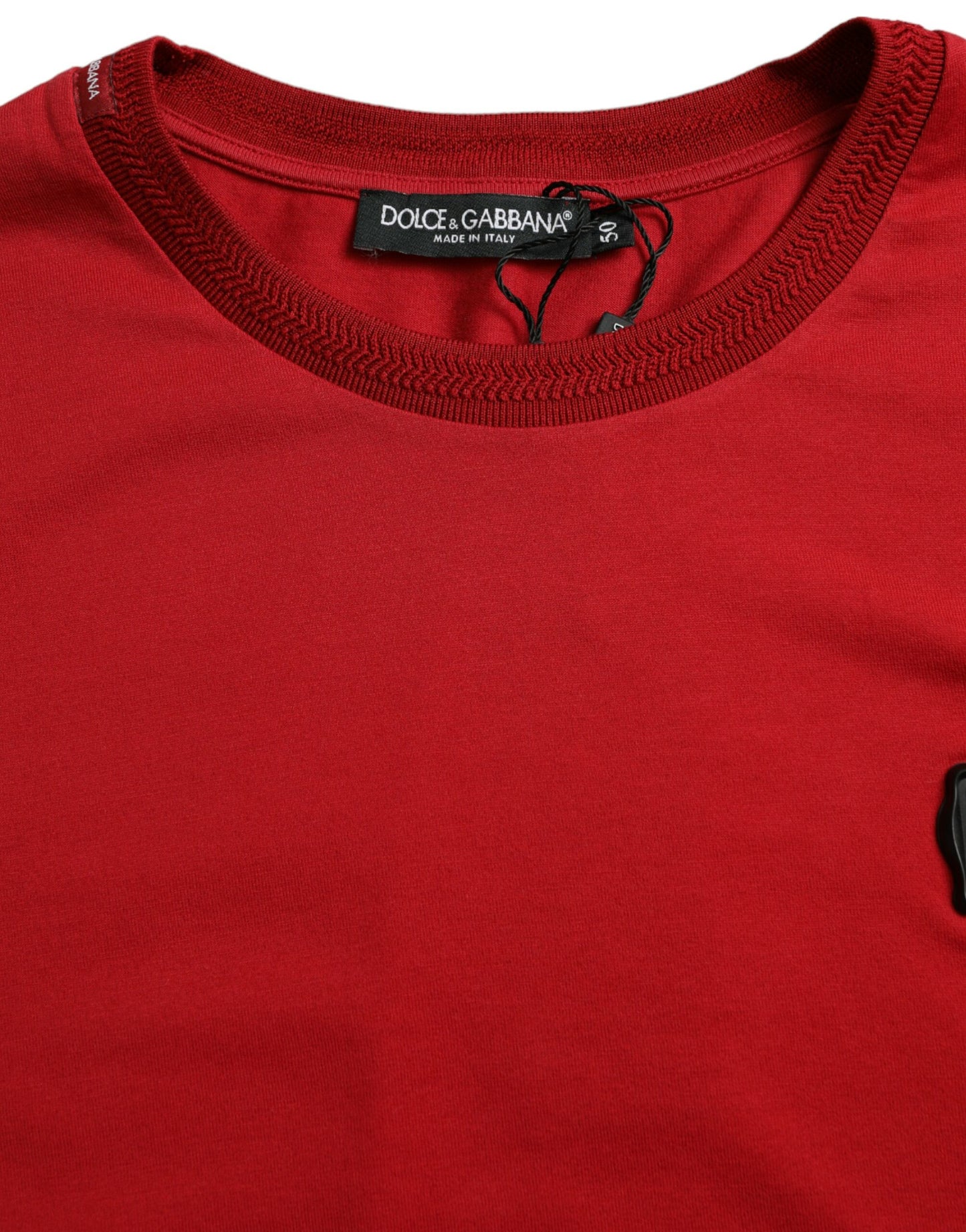 Dolce & Gabbana Red Logo Patch Cotton Crew Neck T-shirt