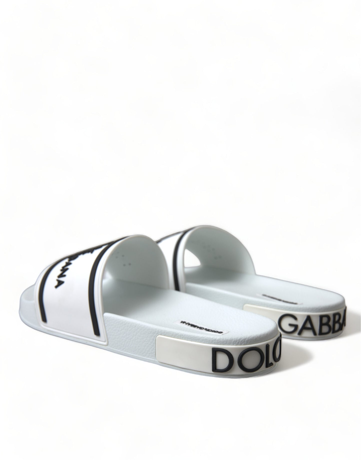 Dolce & Gabbana Chic White and Black Logo Slides