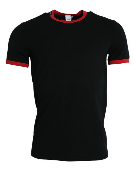 Dolce & Gabbana Black Red Cotton Stretch Crew Neck T-shirt
