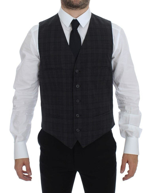 Dolce & Gabbana Elegant Gray Checkered Dress Vest