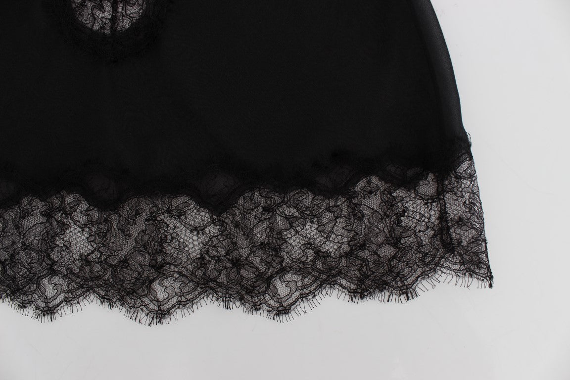 Dolce & Gabbana Elegant Black Silk Lace Lingerie Chemise
