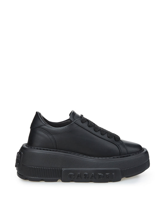 Casadei Elevate Your Style: Black Leather Maxi Platform Sneakers