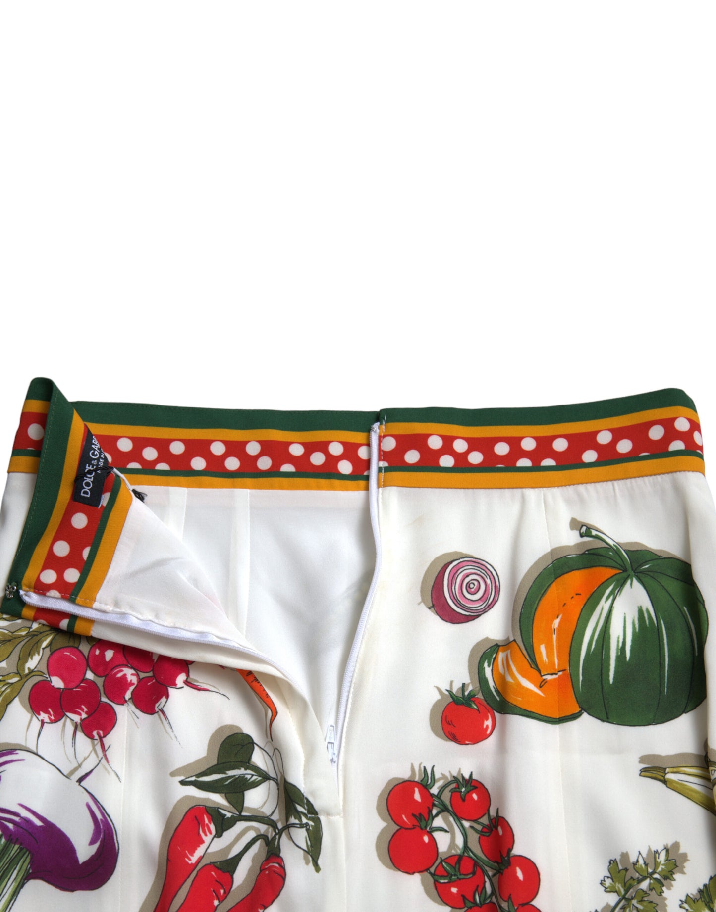 Dolce & Gabbana Elegant High-Waist Vegetable Print Silk Skirt
