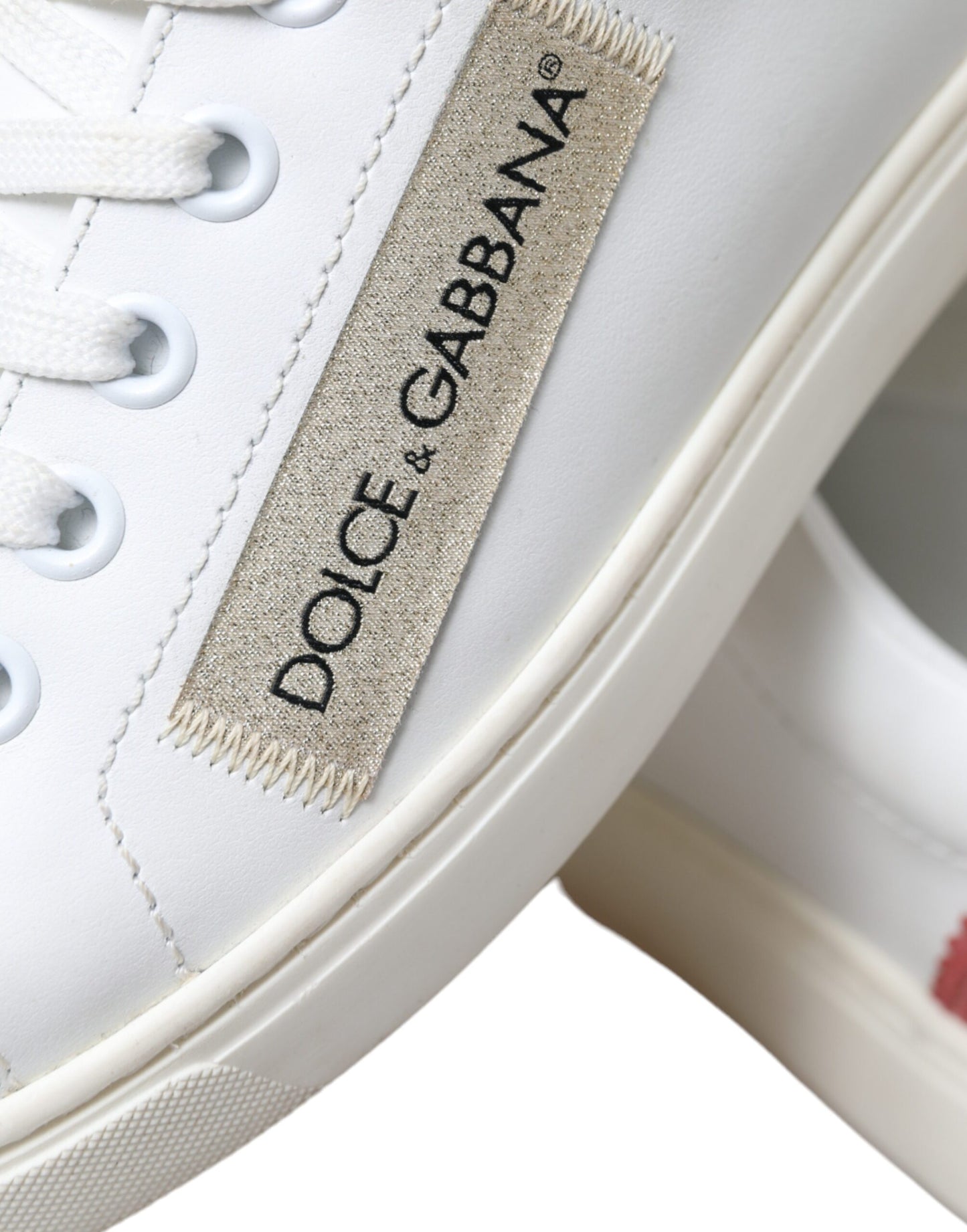 Dolce & Gabbana Elegant White and Pink Leather Sneakers