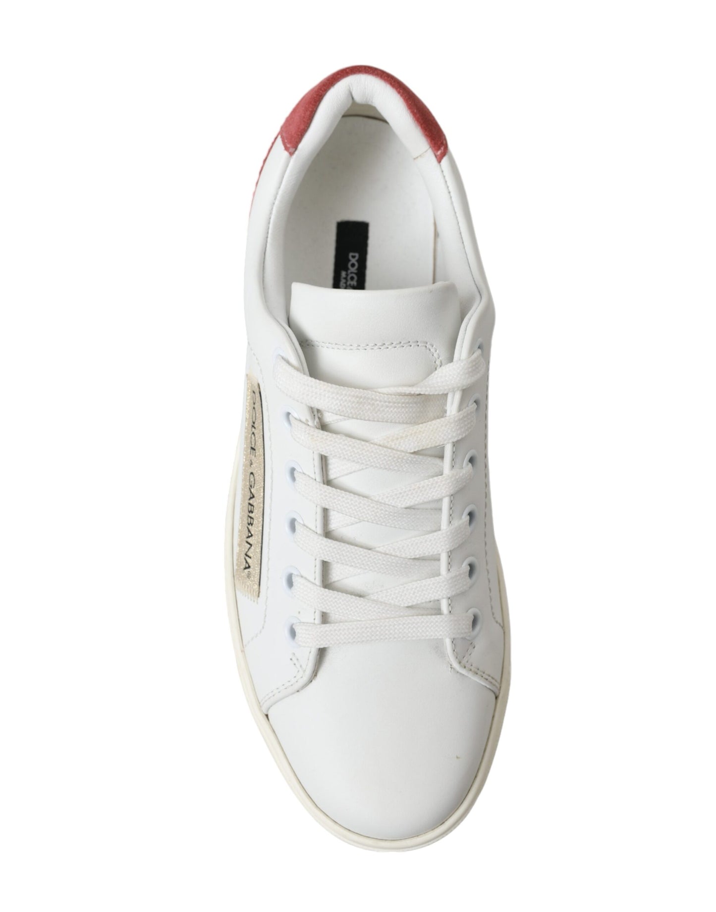 Dolce & Gabbana Elegant White and Pink Leather Sneakers