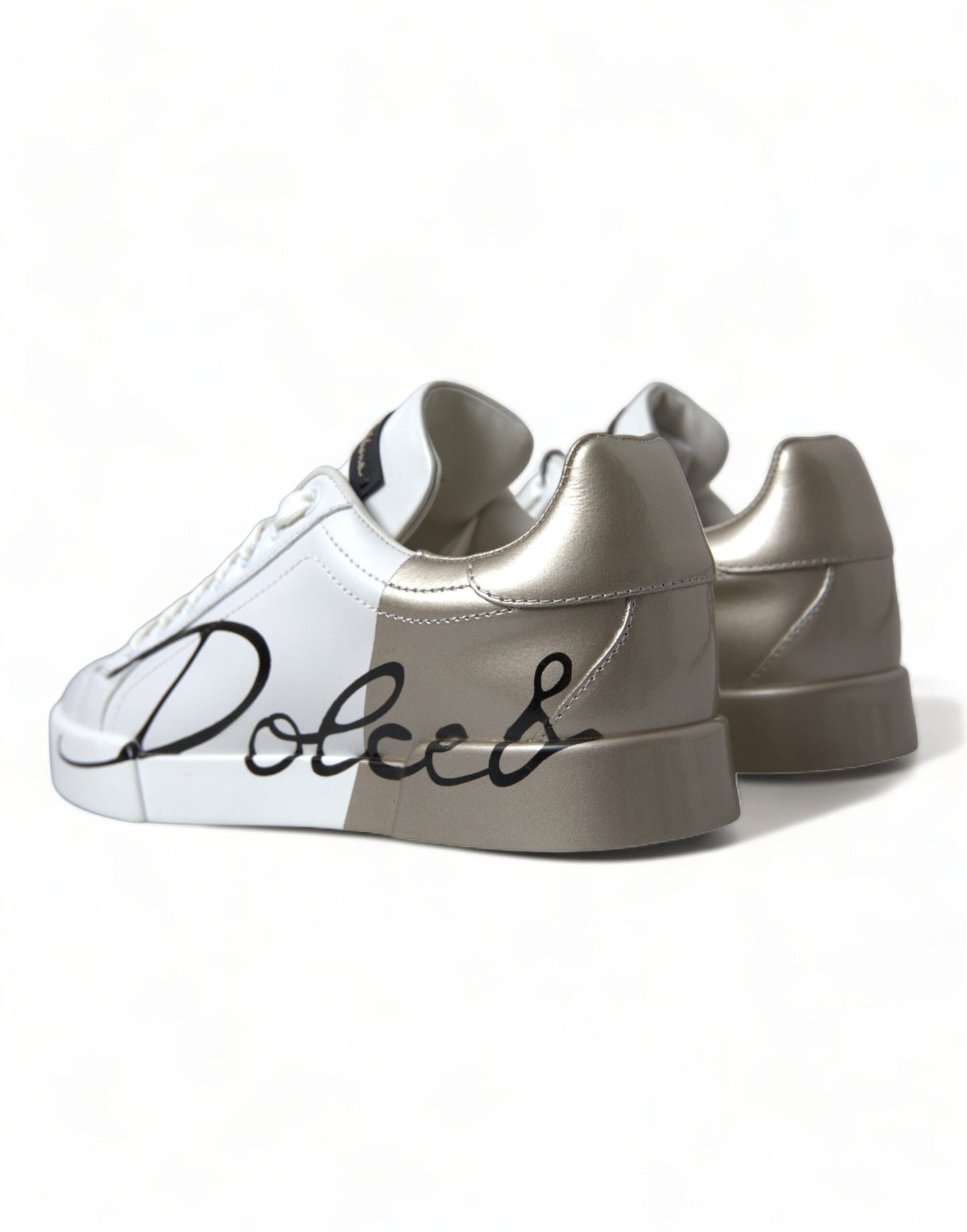 Dolce & Gabbana Elegant White & Gold Leather Sneakers