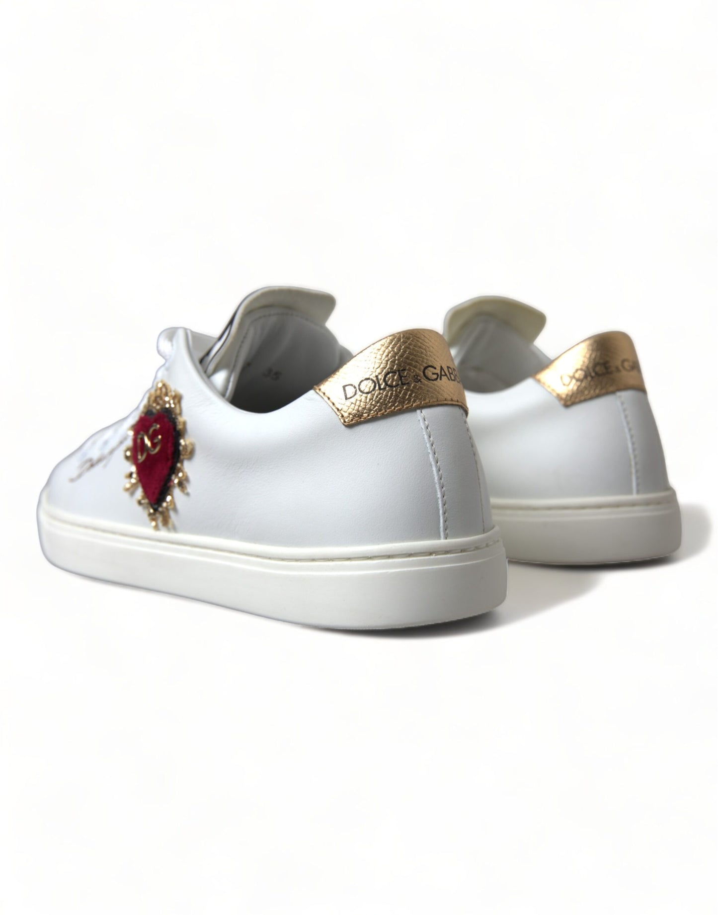 Dolce & Gabbana Elegant White Leather Sneakers with Gold Studs