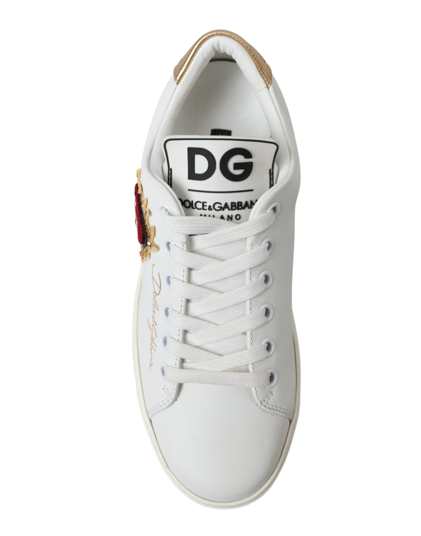 Dolce & Gabbana Elegant White Leather Sneakers with Gold Studs