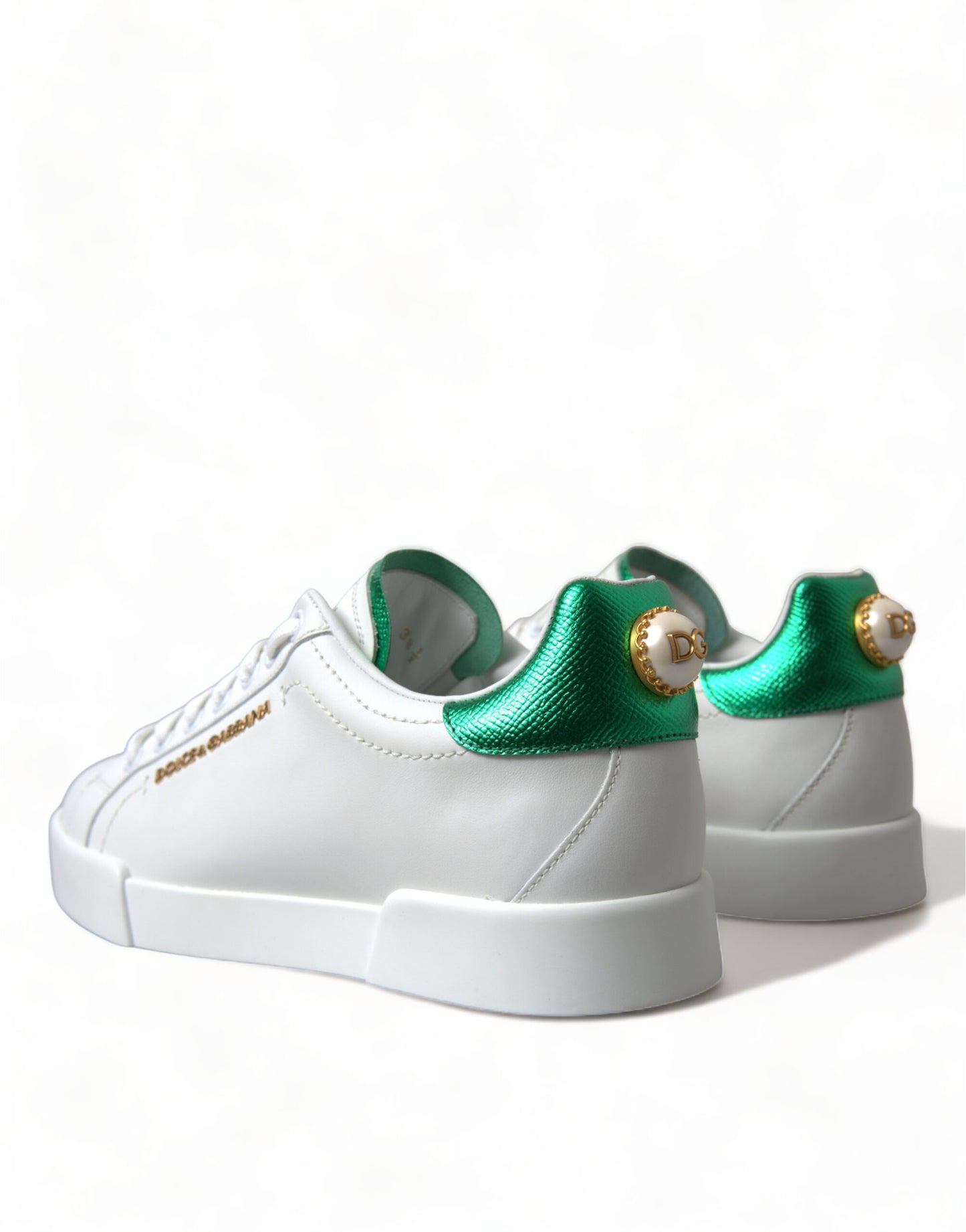 Dolce & Gabbana Chic White Sneakers with Green Heel Accent