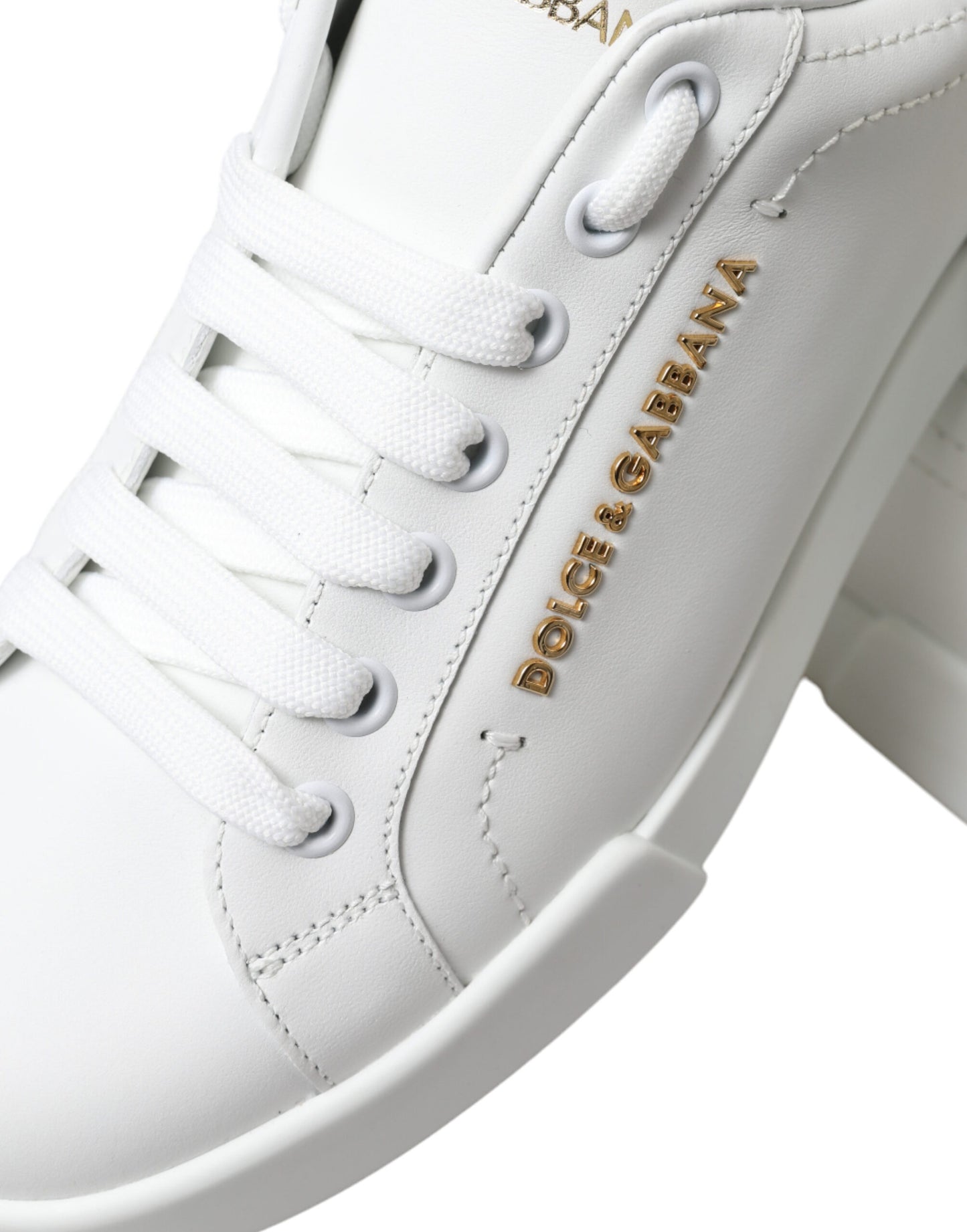 Dolce & Gabbana Chic White Sneakers with Green Heel Accent