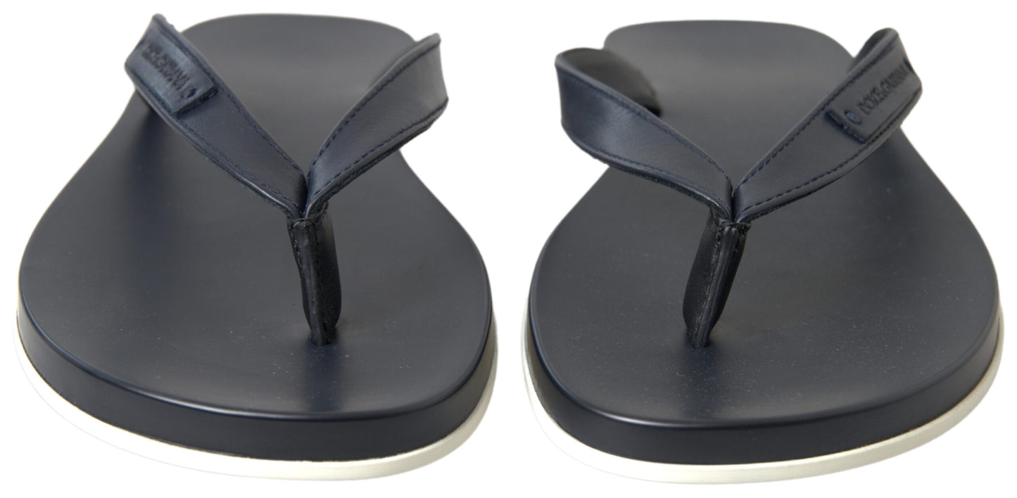 Dolce & Gabbana Elegant Blue Leather Slip-On Sandals