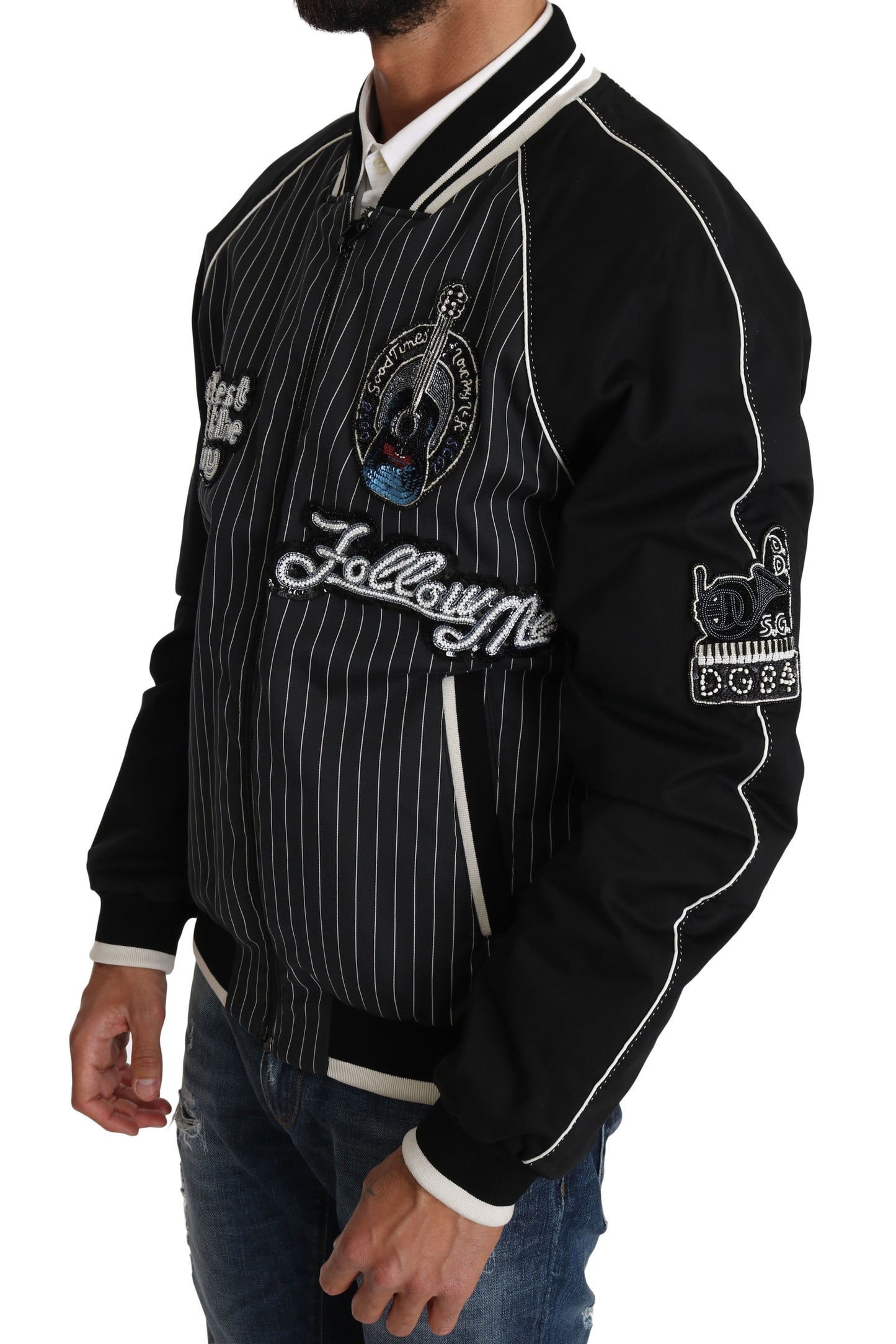 Dolce & Gabbana Elegant Sequined Black Bomber Jacket