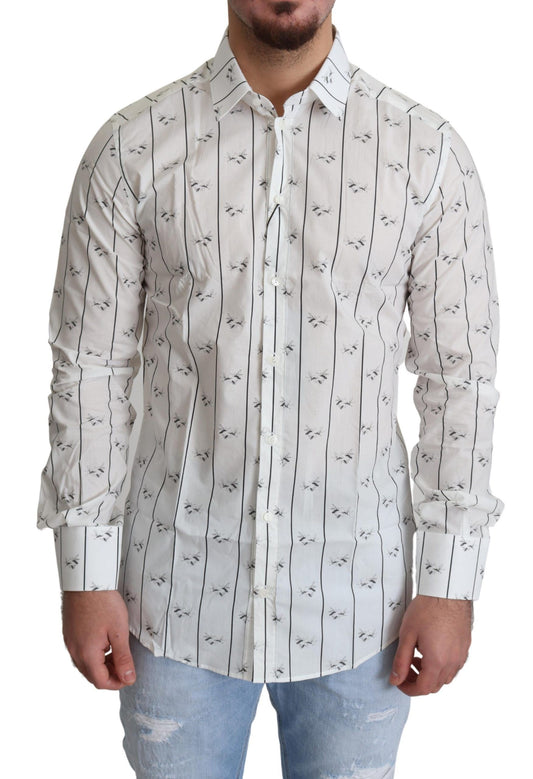 Dolce & Gabbana Elegant White Bee Print Cotton Shirt