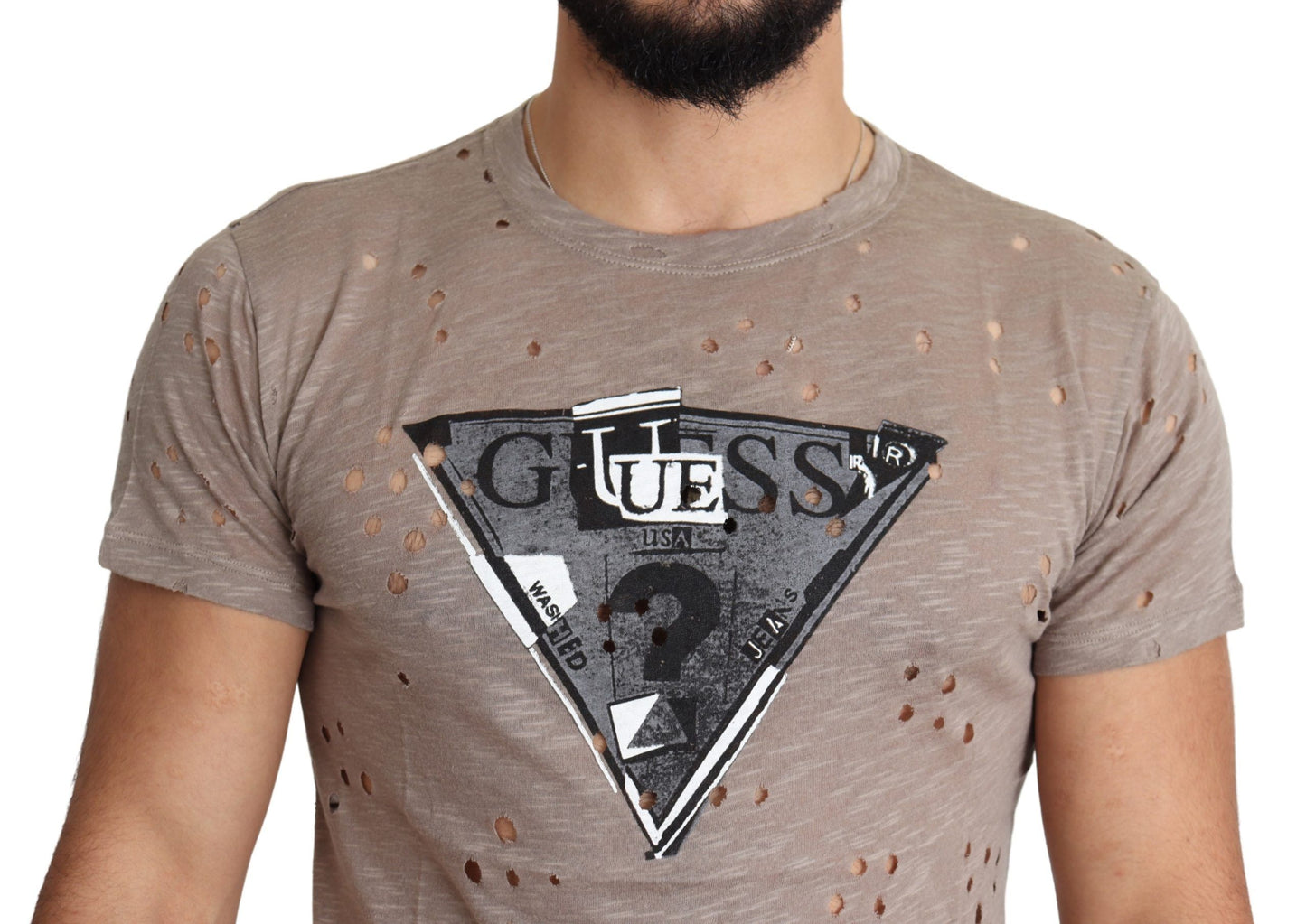 Guess Chic Brown Cotton Stretch Round Neck Tee
